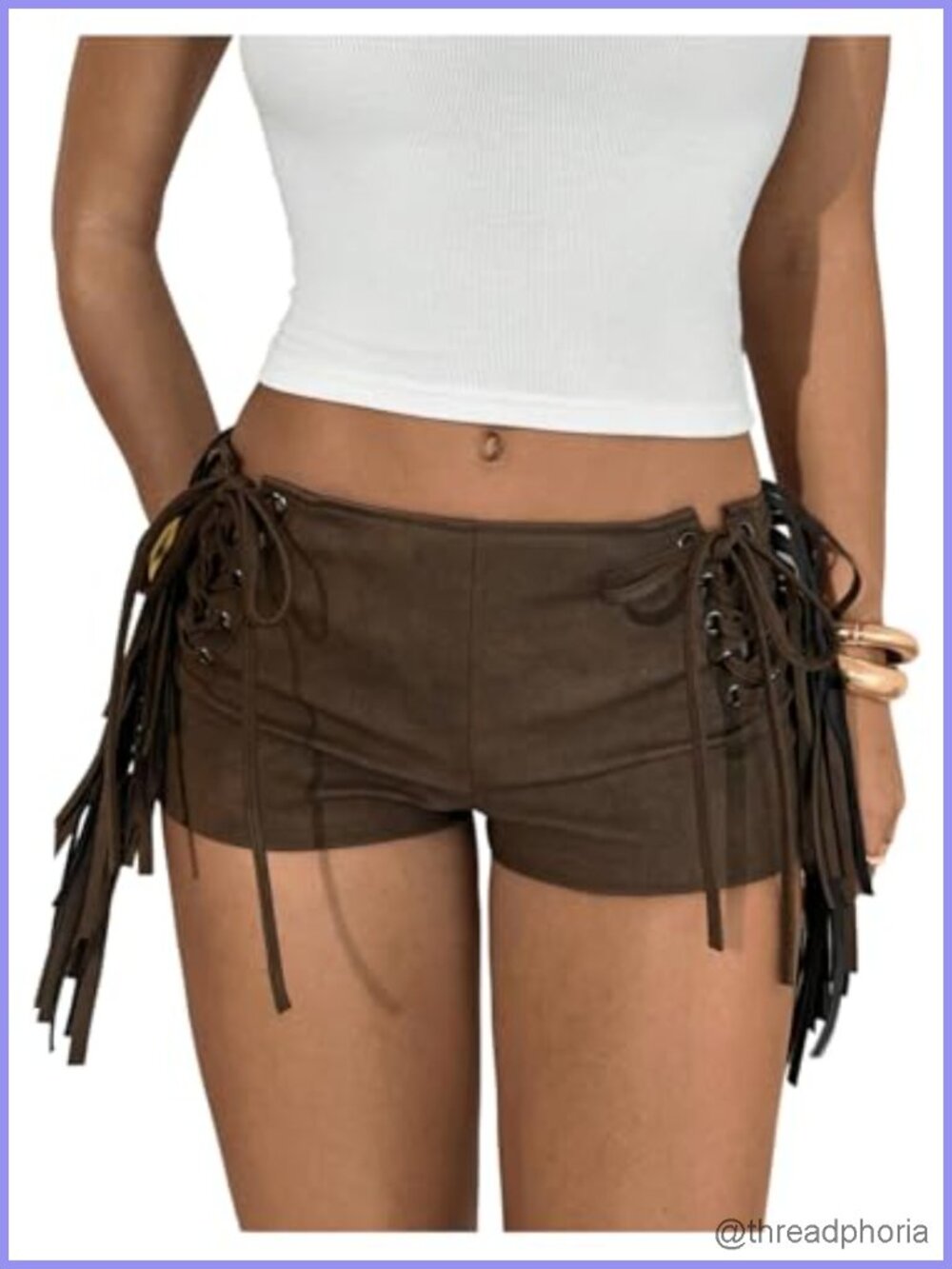 Faux Leather Fringe Micro Shorts Western Cowgirl Low Rise